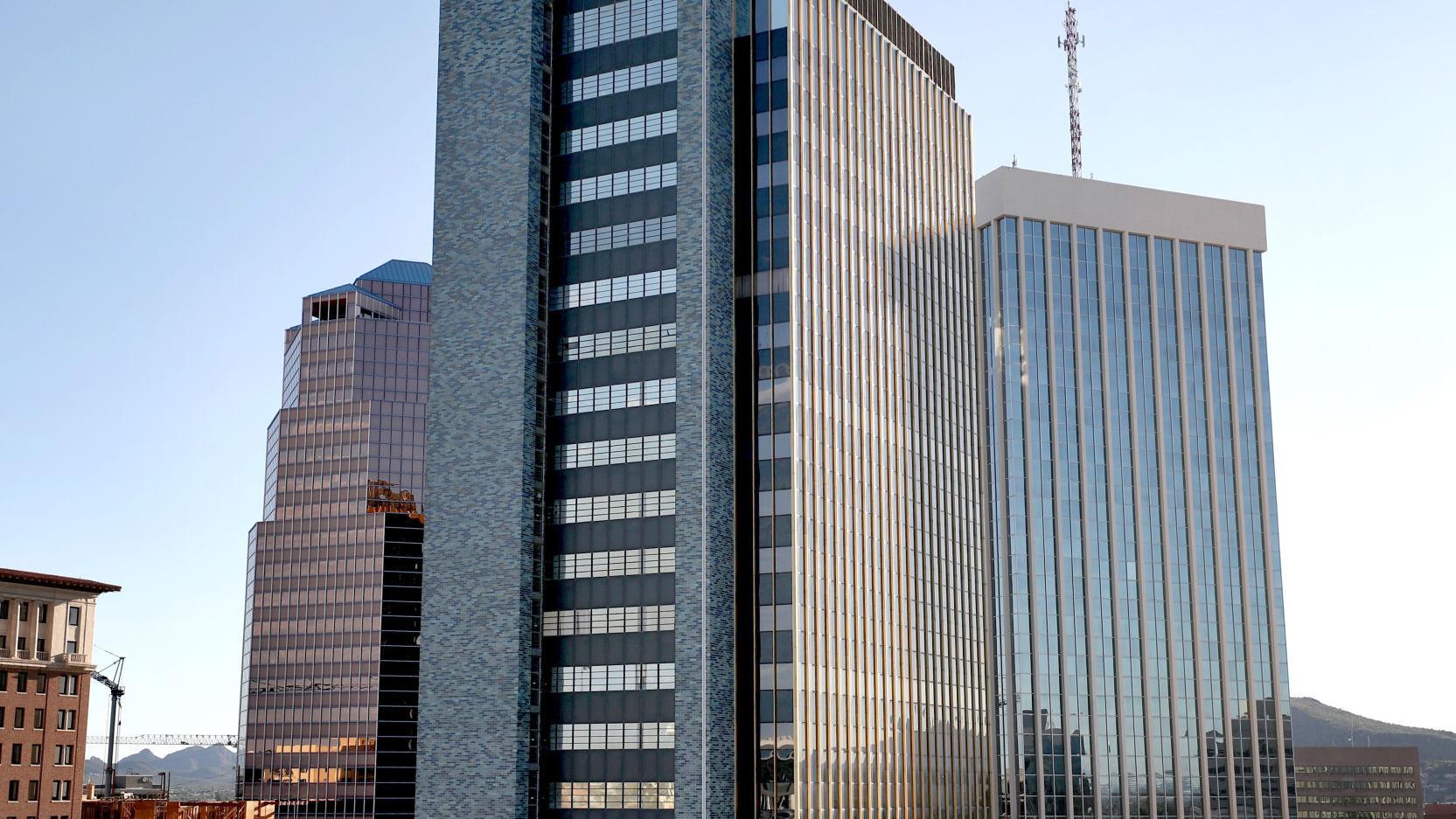 Scaffolding to protect passersby from bricks falling off downtown Tucson building